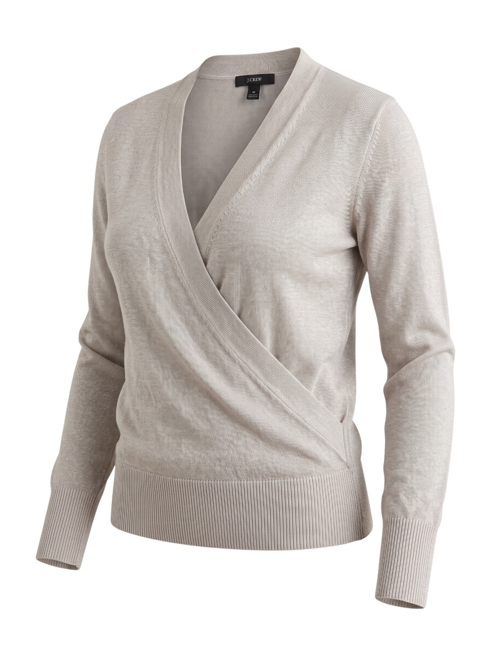 J.Crew Shimmering Lurex Knit Faux-Wrap Wool Blend Sweater Silver Gray XS